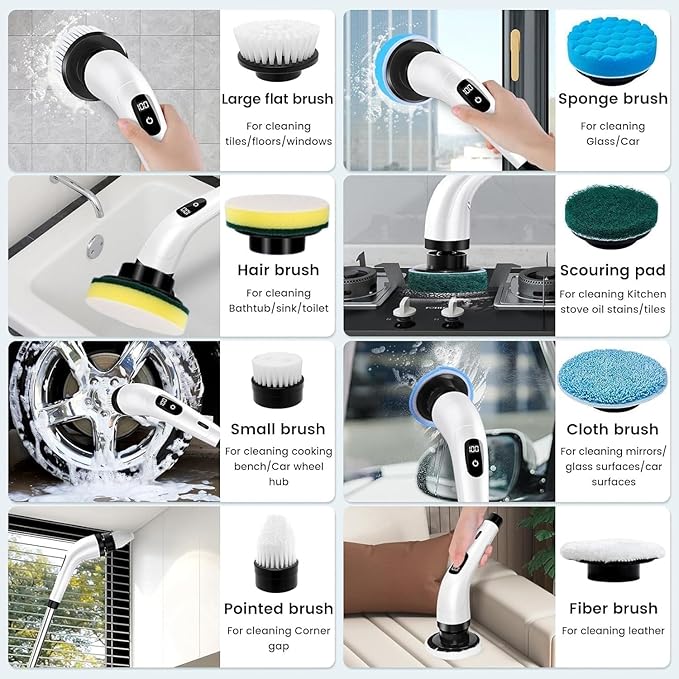 9-in-1  Electric Spin Scrubber for Bathroom & Home